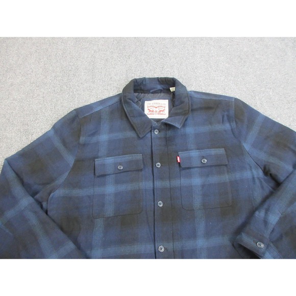 Levis Shirt Jacket Mens 3XL Blue Black Plaid Quilted Lined Flannel Button Front - Picture 3 of 16